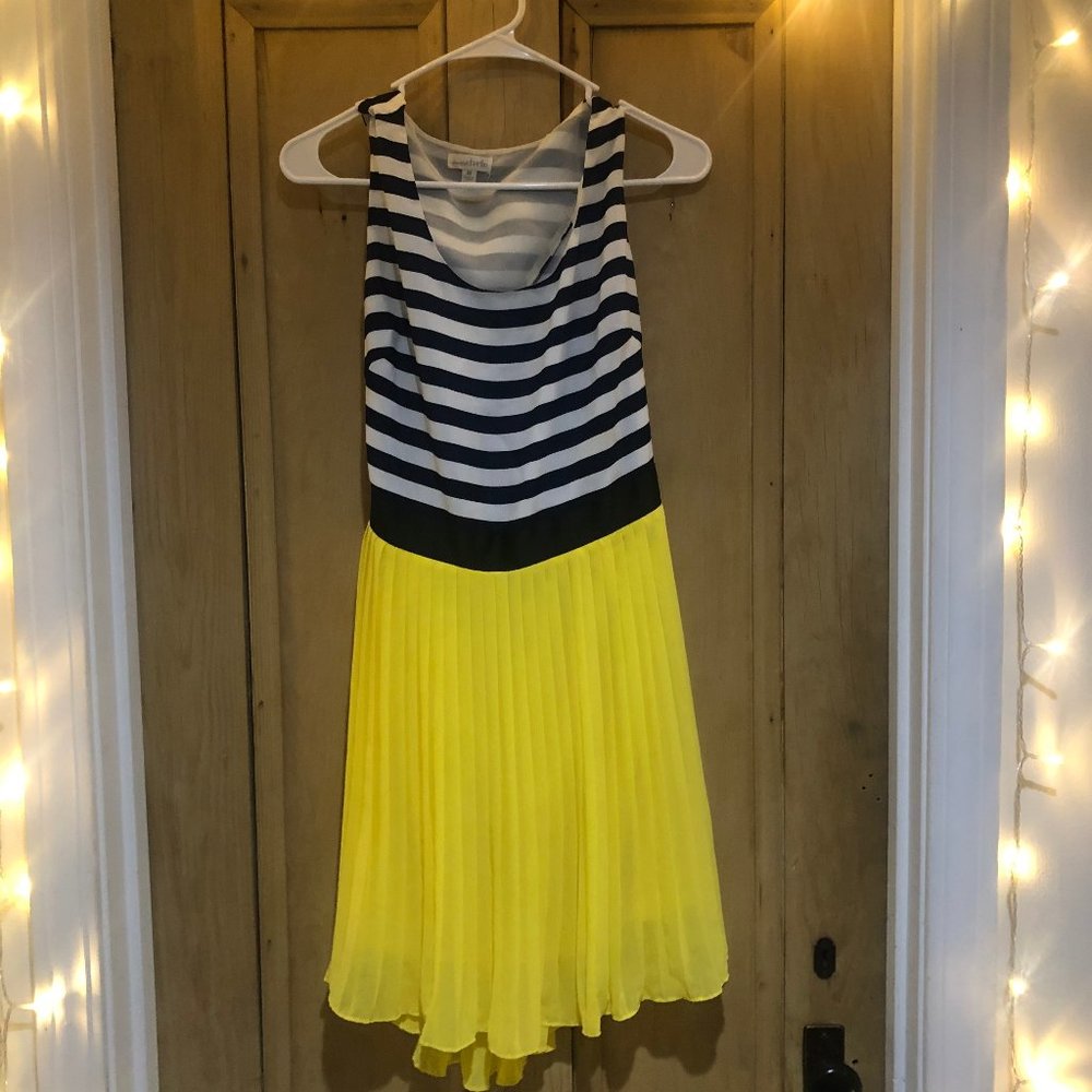 Blue and White Striped Dress with Yellow Bottom